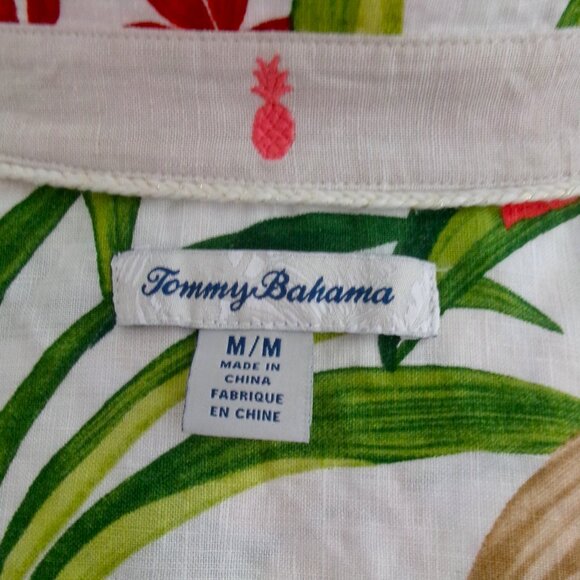 Tommy Bahama Linen Long Sleeve Button Down Blouse Shirt Top M Green Coral Tan - Picture 10 of 12